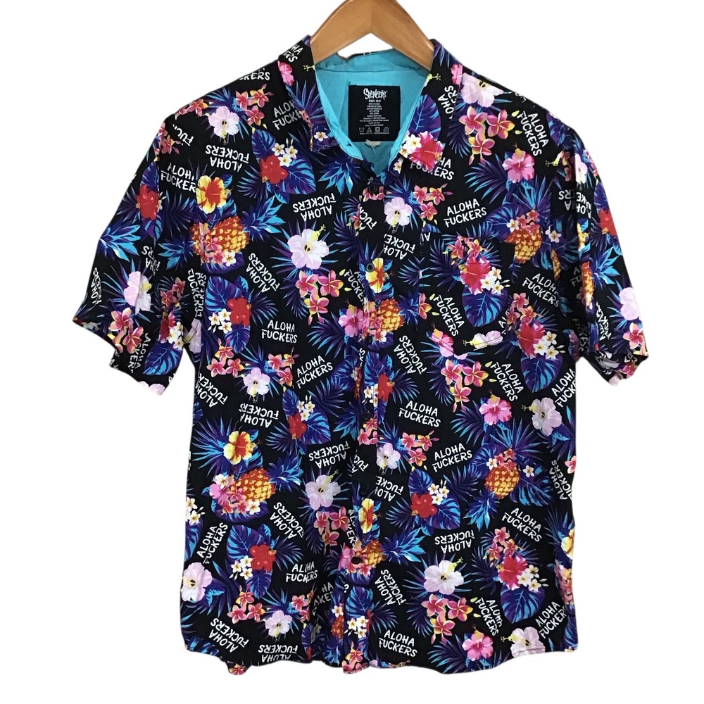 Spencer's Aloha Fuckers Hawaiian Shirt Mens‎ XL Floral Tropical Print